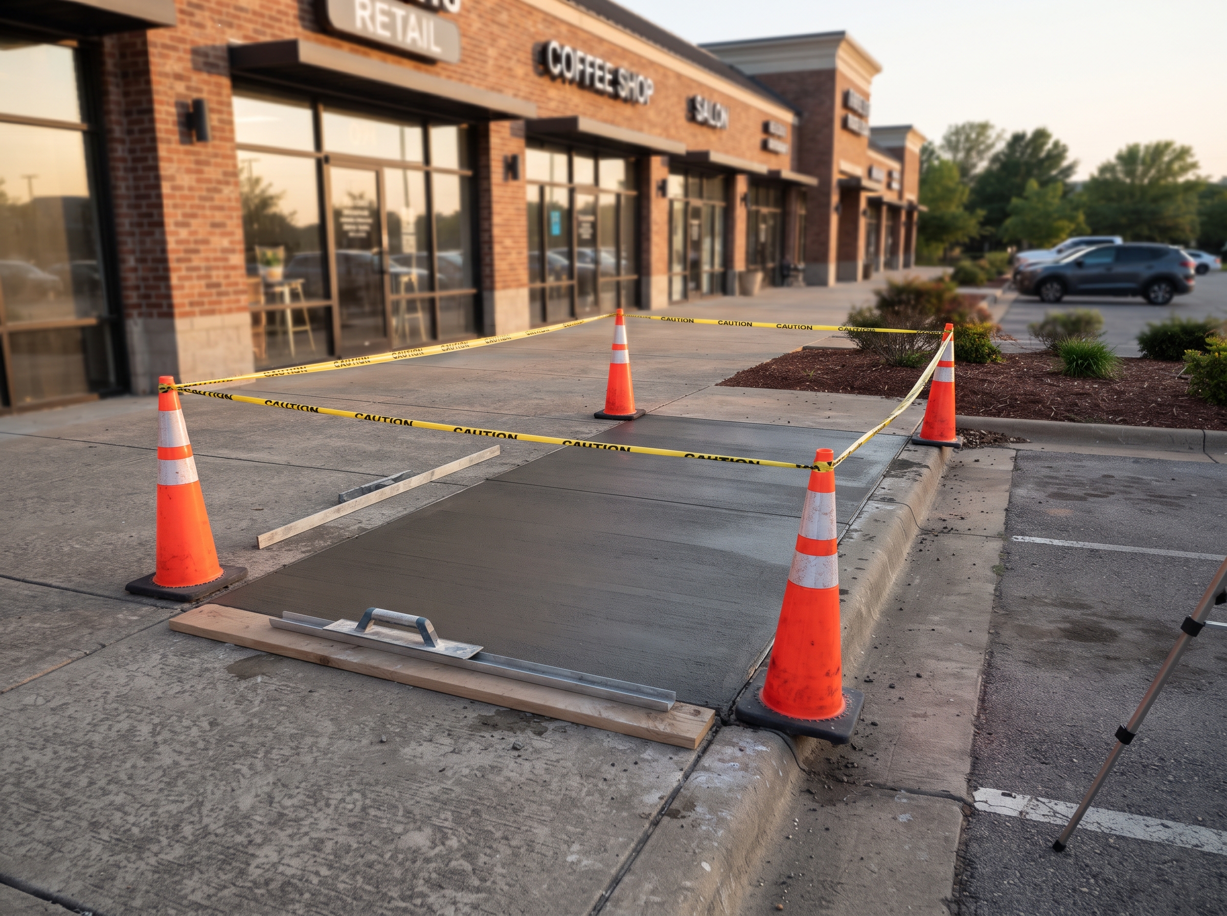 Fresh concrete section replacement at a Tulsa commercial plaza